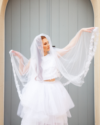 Voile Mariée Dentelle Brodée et Perles